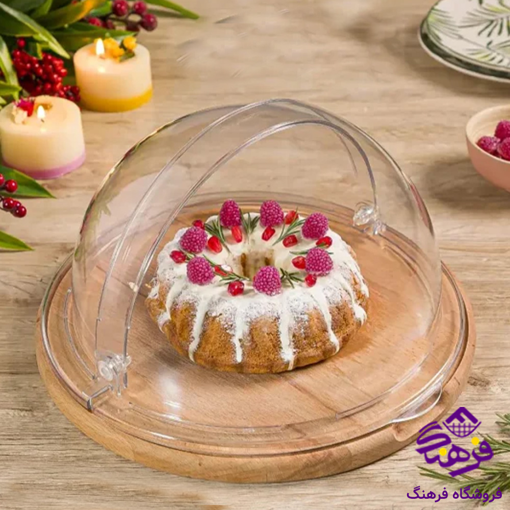 ظرف سرو کیک لیمون پایه چوبی